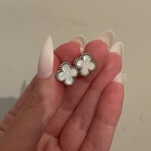 Elegant White Clover Earrings